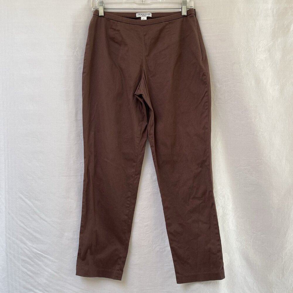 Pendleton Dress Slacks Womens 4 Brown Cotton Side Zip Academia Career Minimalist